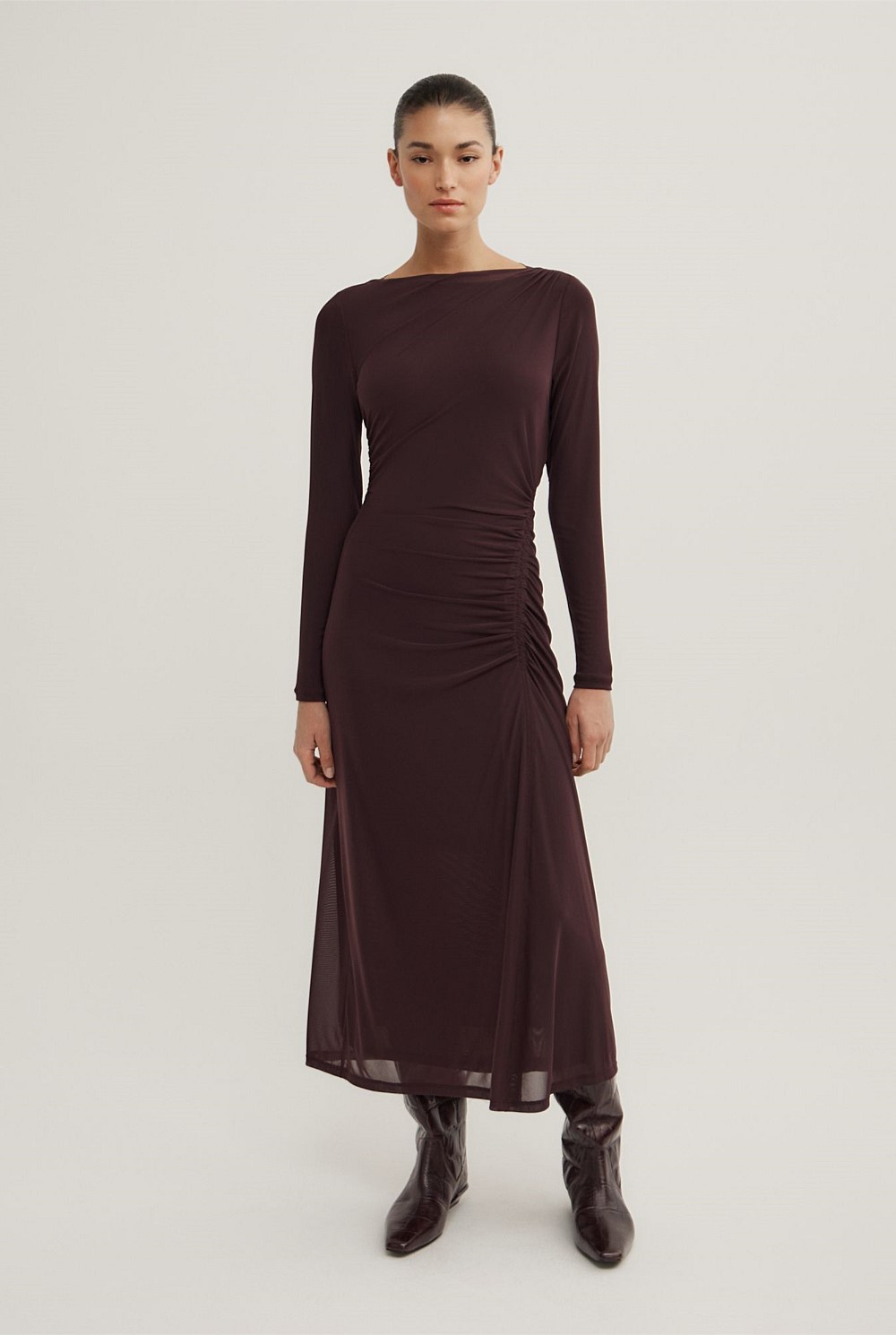 Longsleeve Ruched Mesh Dress