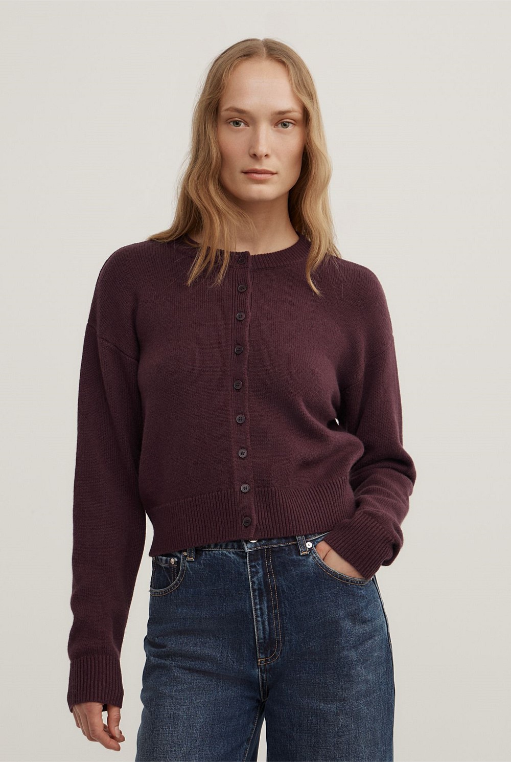 Crew Neck Button Cardigan