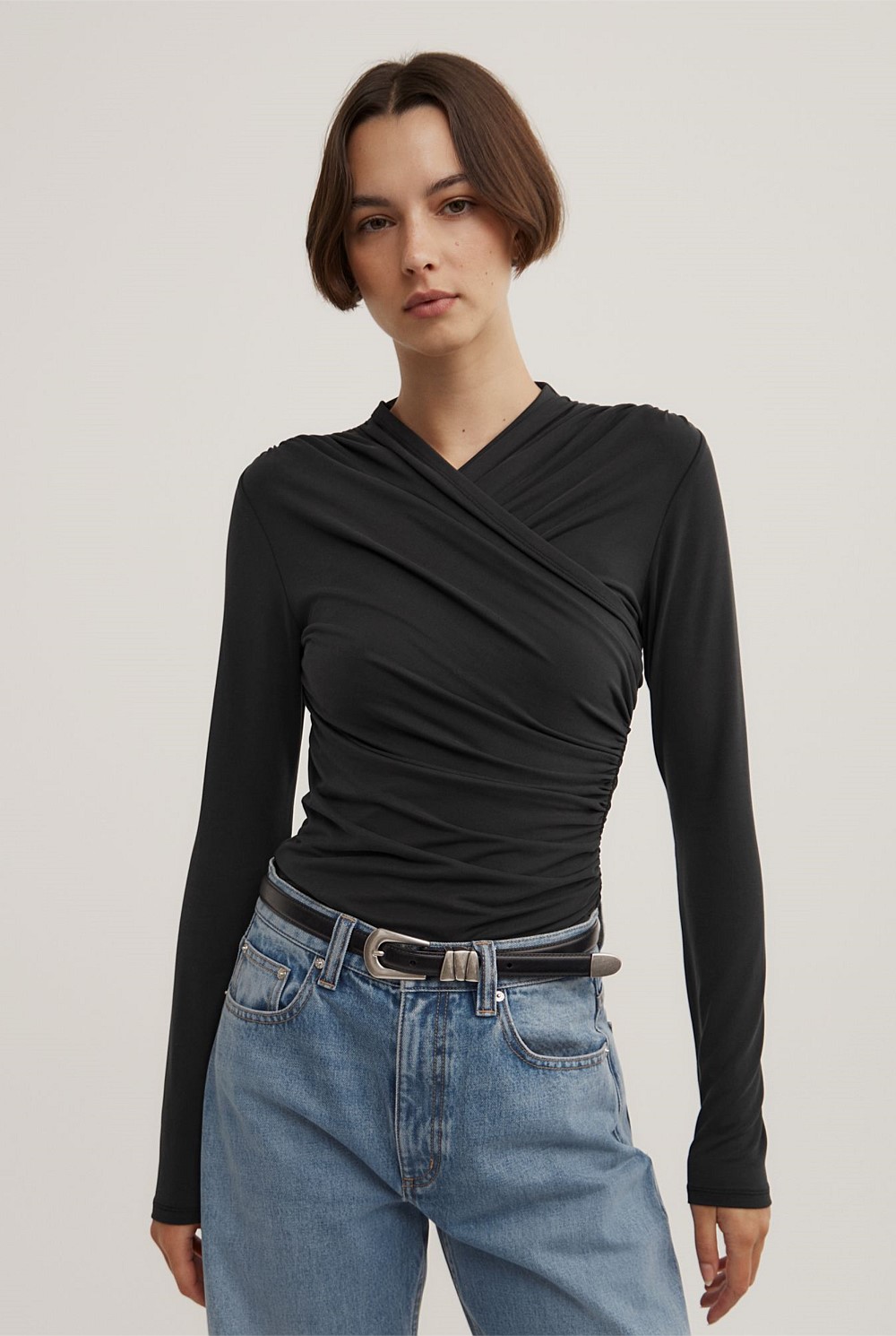 Wrap Long Sleeve Jersey Top
