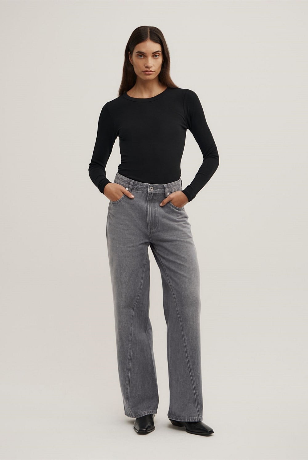 Angled Seam Denim Jeans