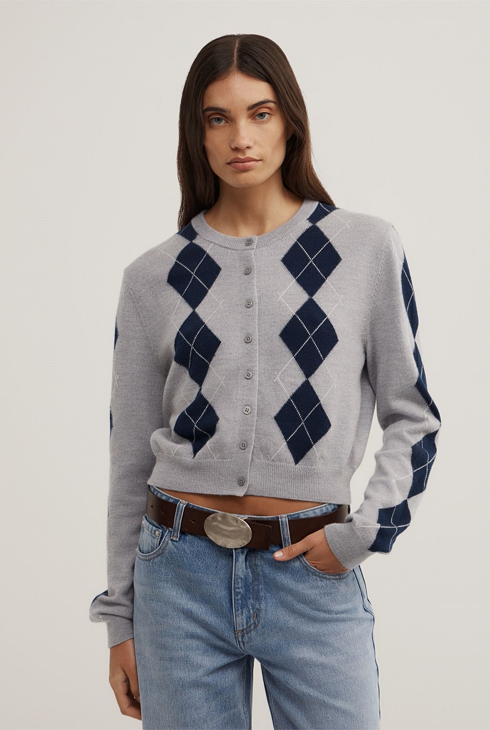 Argyle Cropped Cardigan