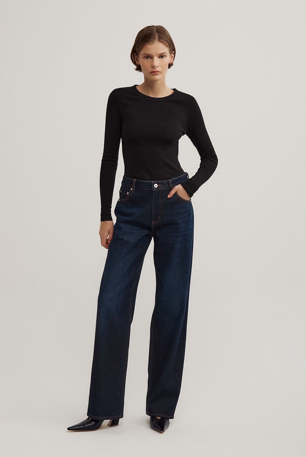 Mid Rise Straight Jeans