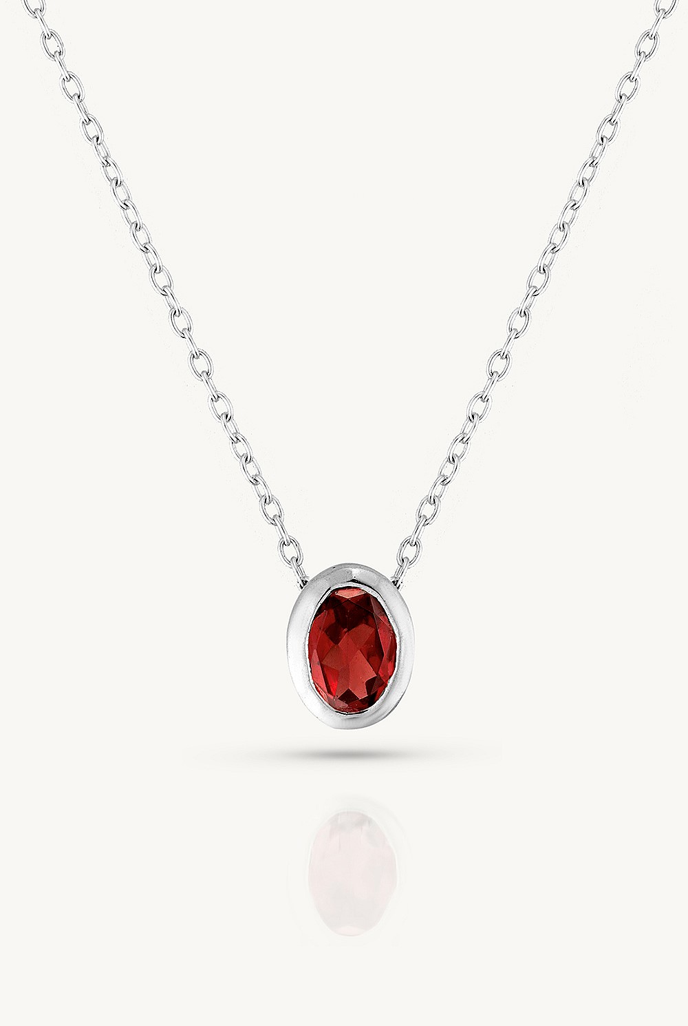 January Garnet Silver Oval Birthstone Necklace