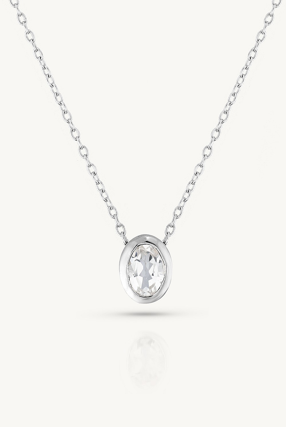 April Topaz Silver Oval Birthstone Necklace