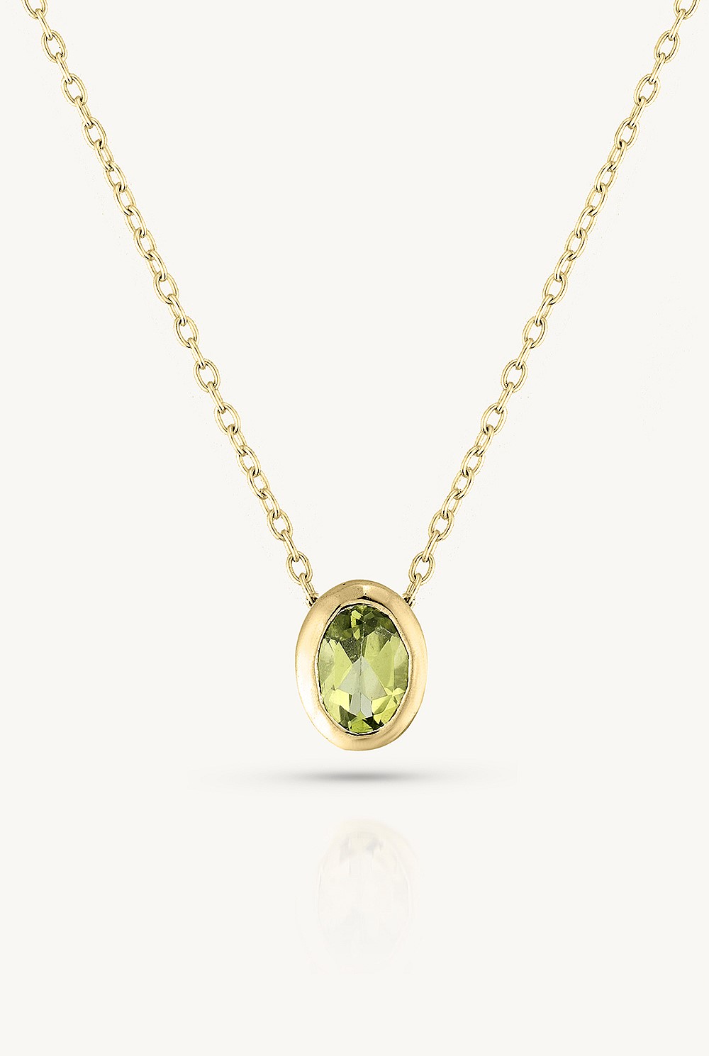 August Peridot Gold Oval Birthstone Necklace