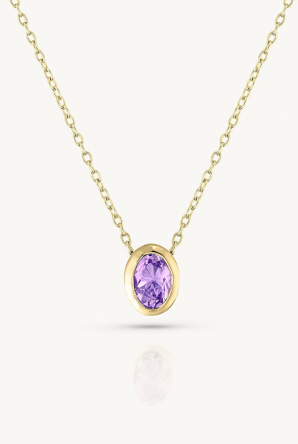 February Amethyst Gold Oval Birthstone Necklace