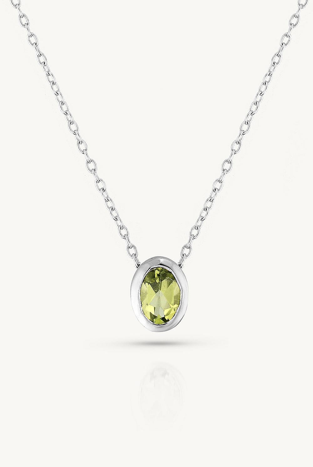 August Peridot Silver Oval Birthstone Necklace