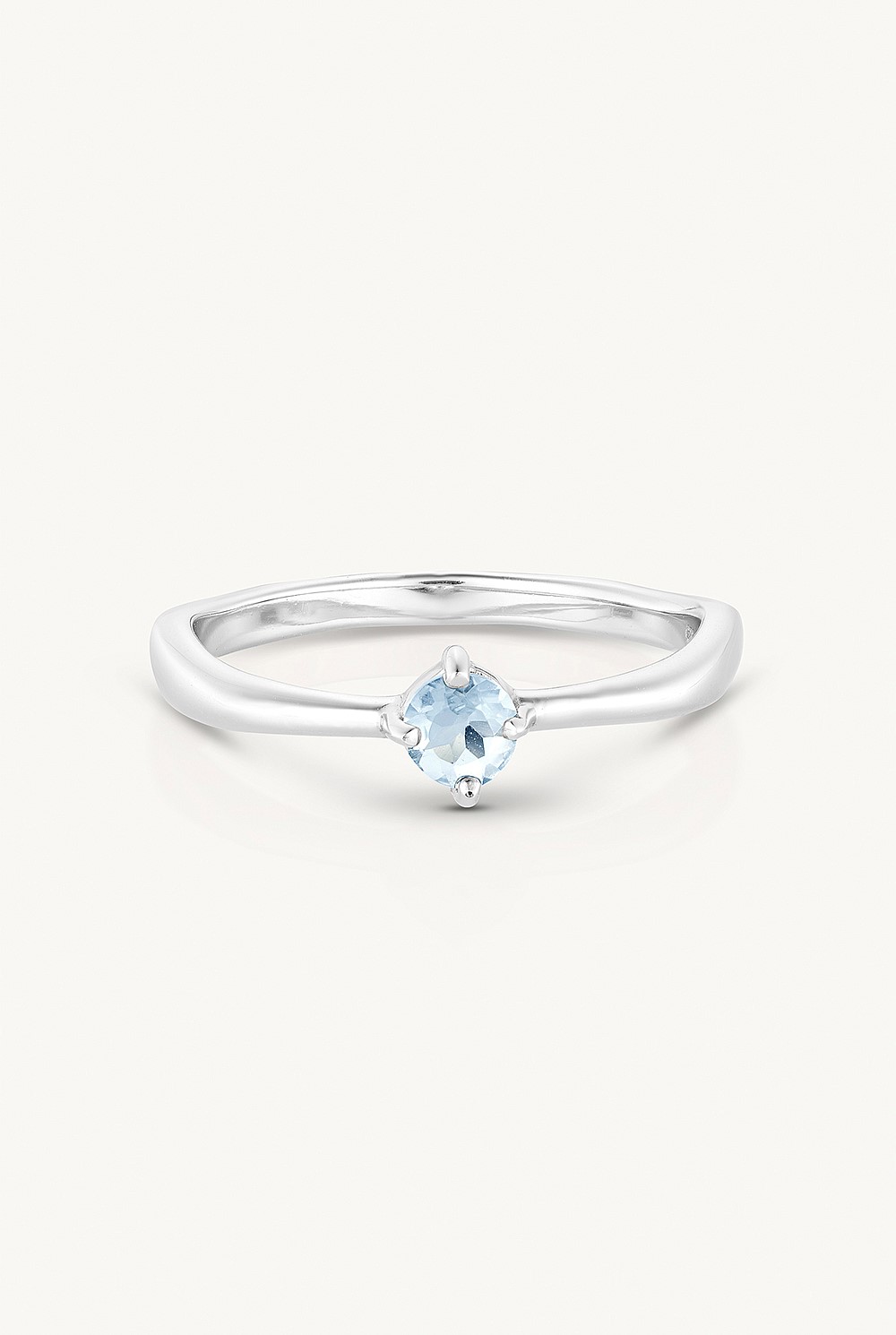 March Aquamarine Silver Birthstone Ring