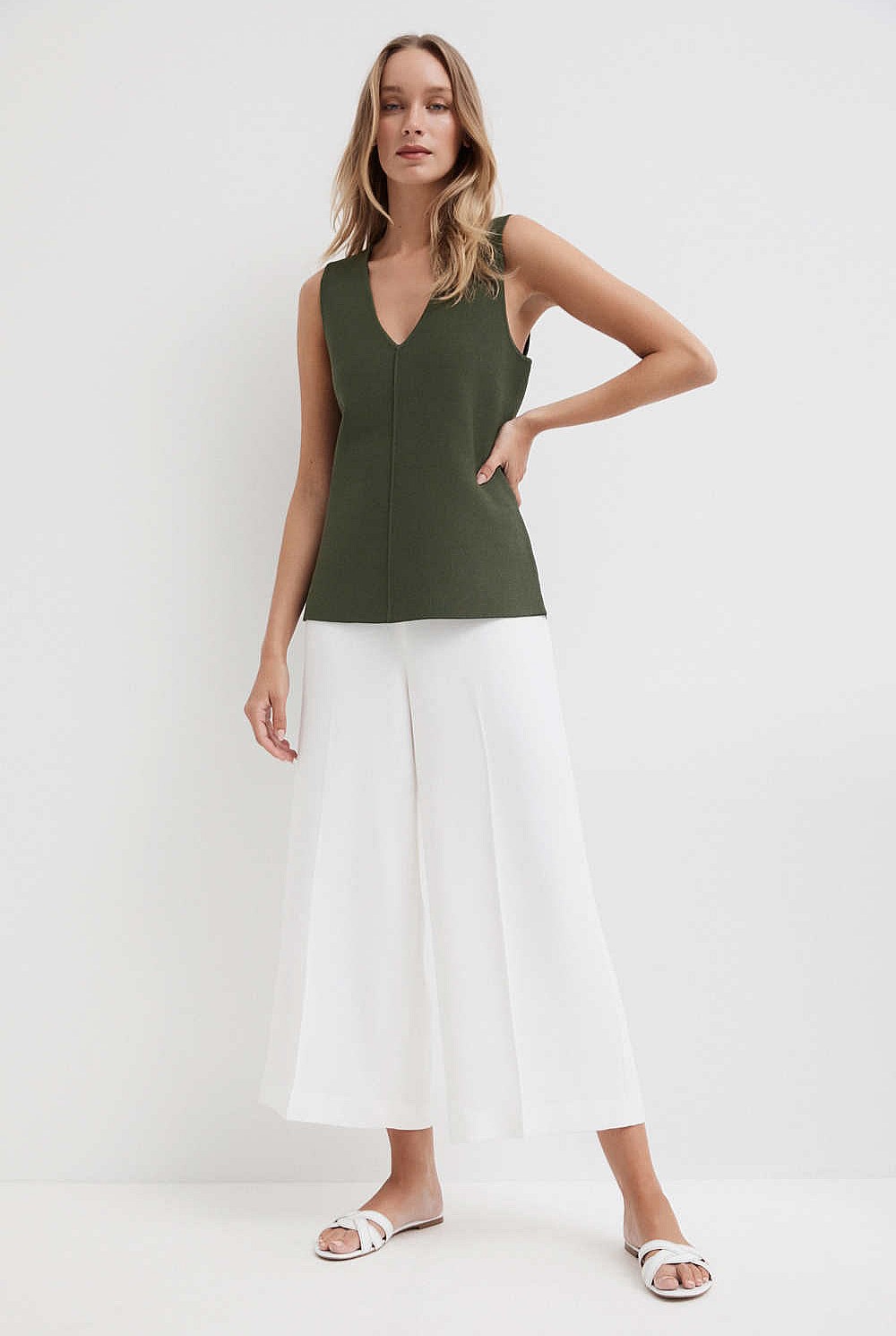V Neck Belted Knit Tank