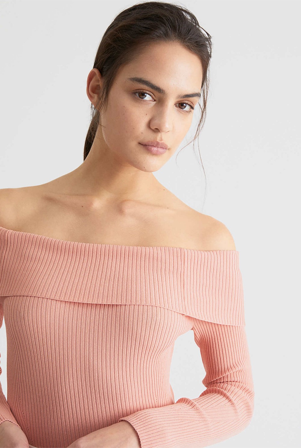 Off Shoulder Rib Knit