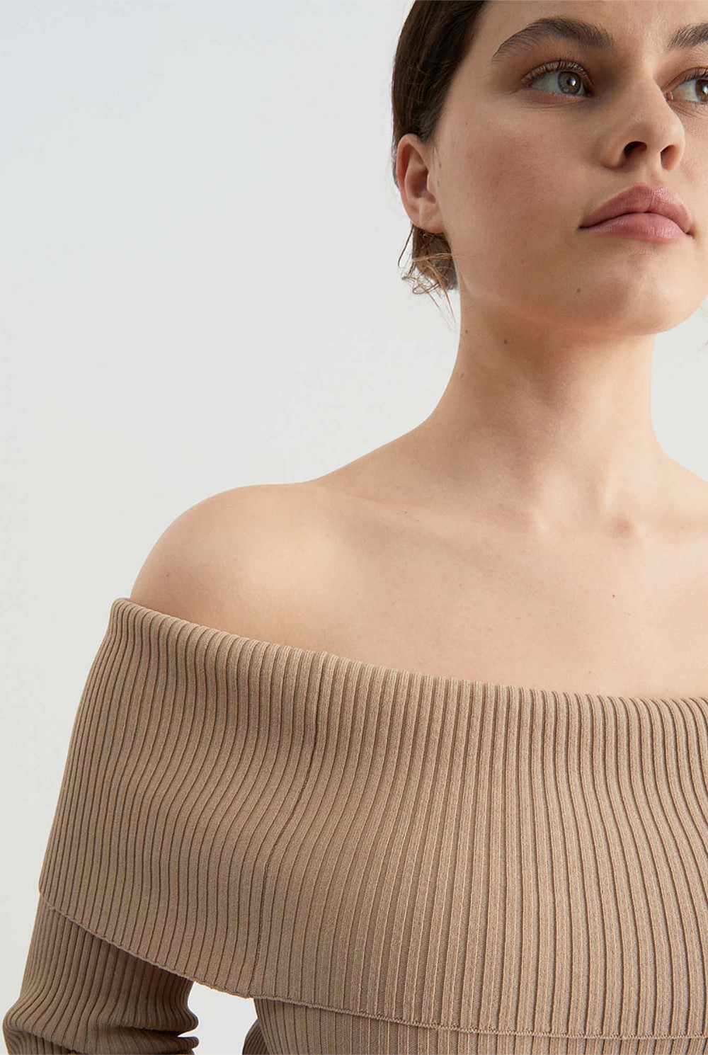 Off Shoulder Rib Knit