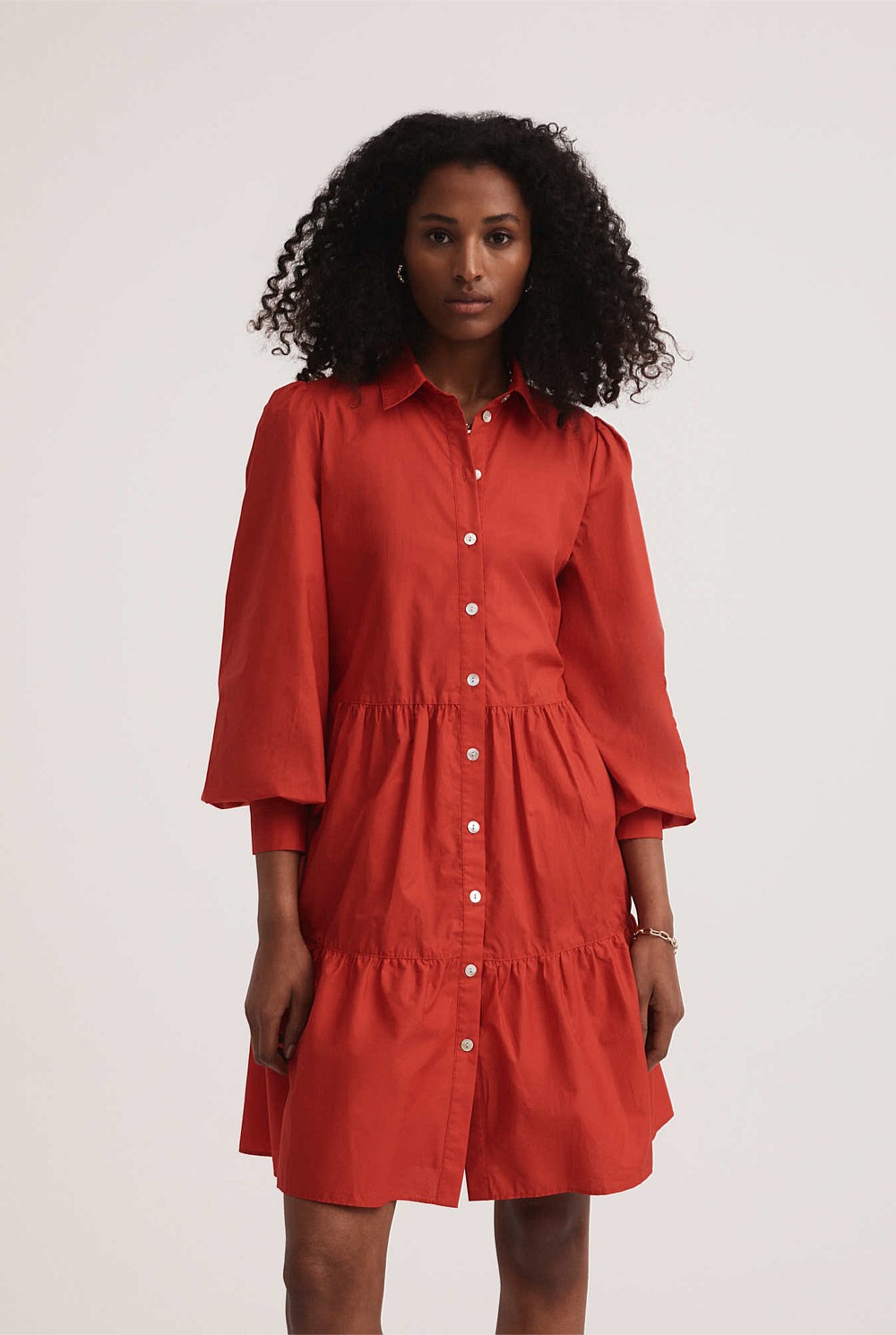 Cotton Poplin Tier Trapeze Dress
