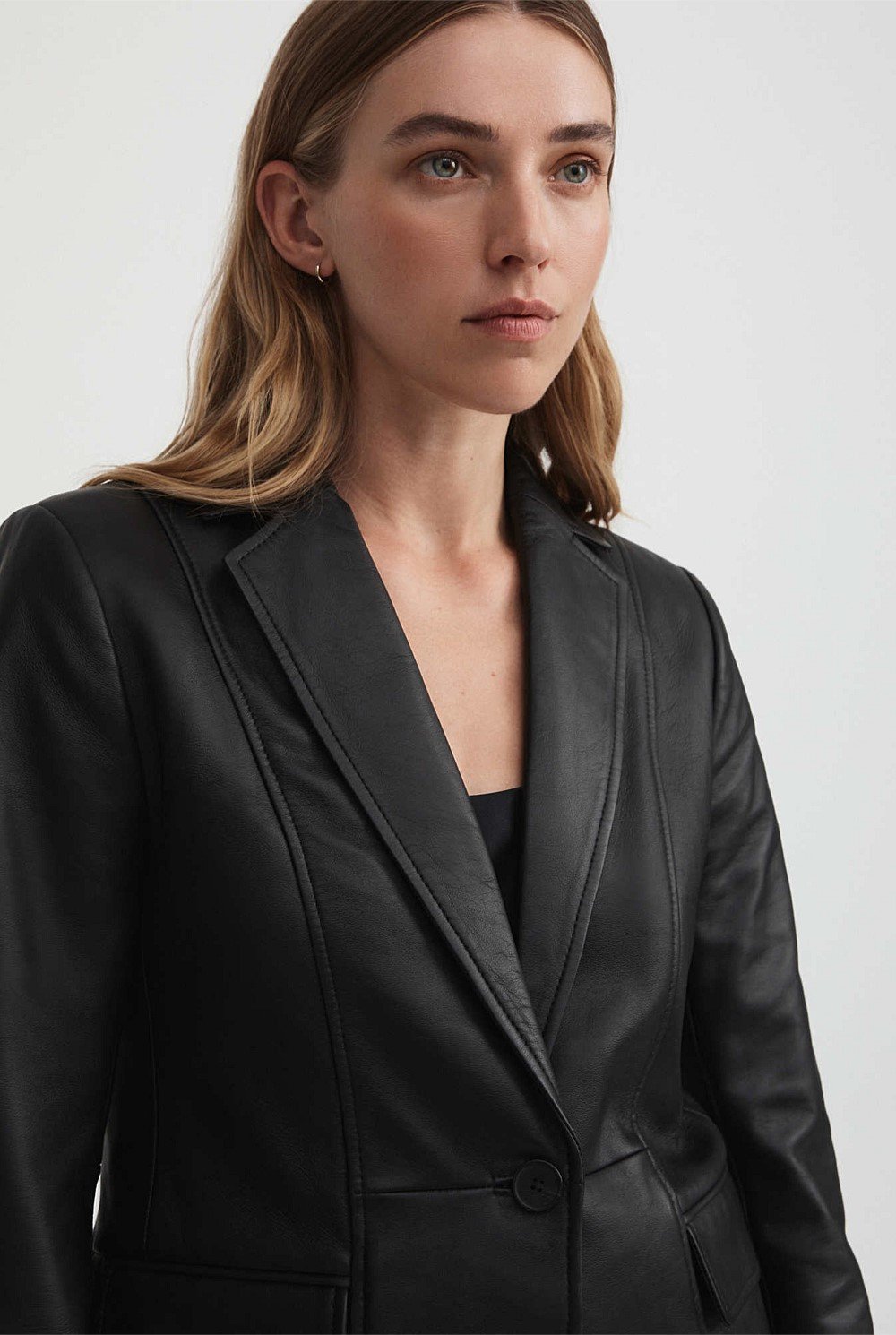 Leather Single-Breasted Blazer