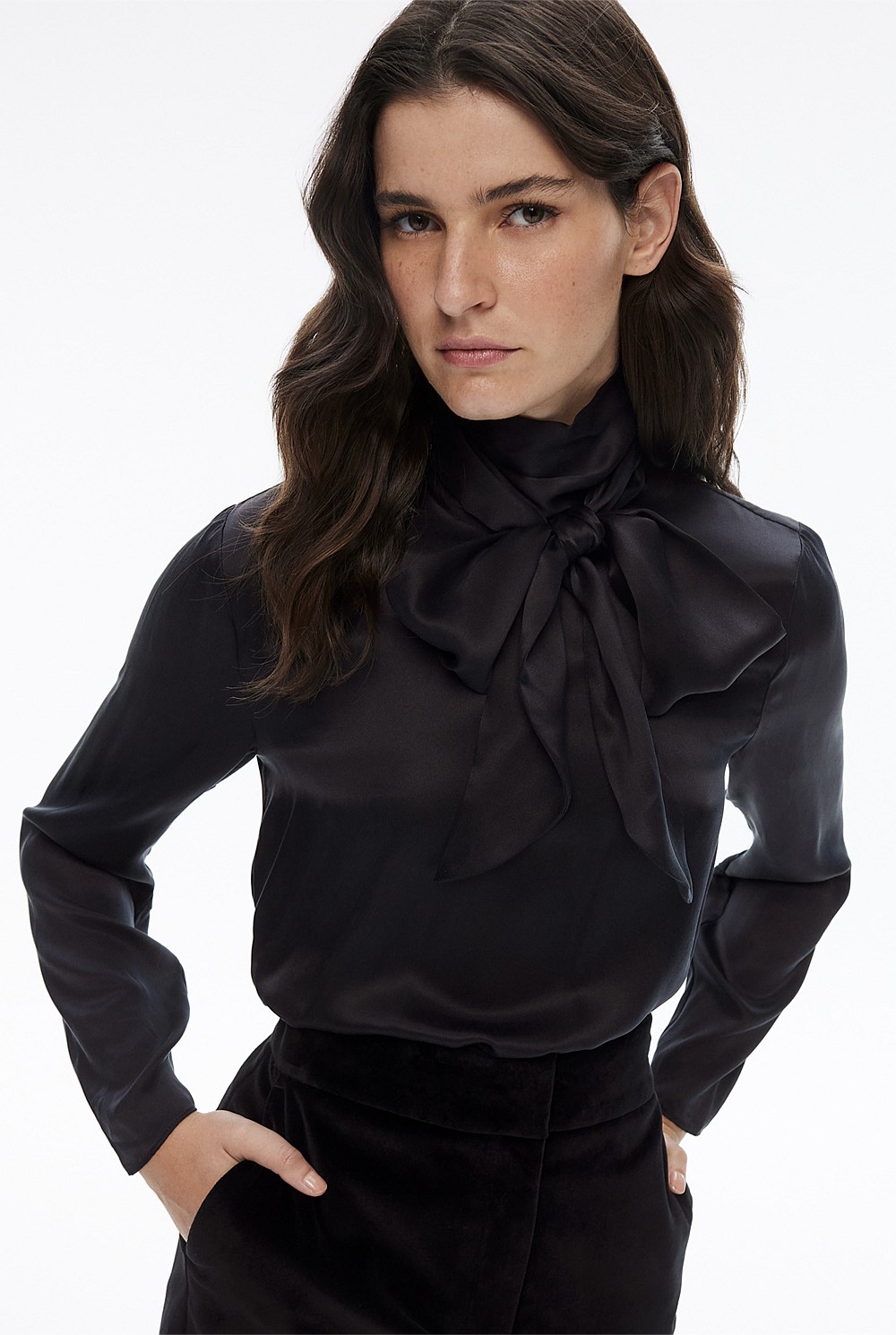 Silk Satin Pussybow Blouse