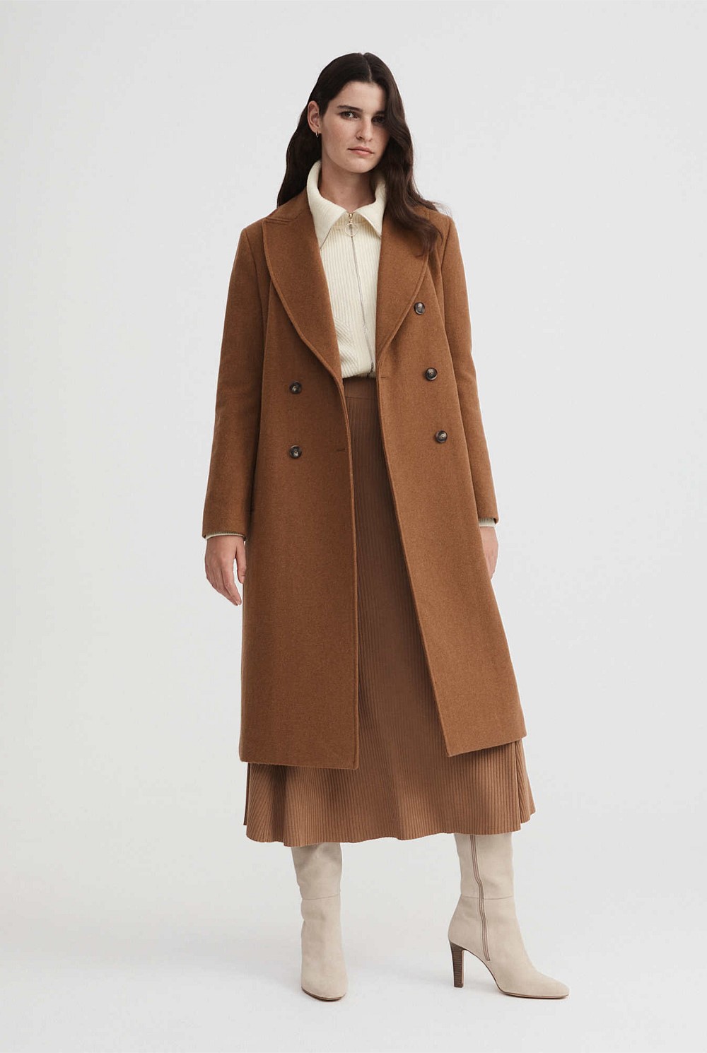 Classic Wool Blend Double Breasted Coat