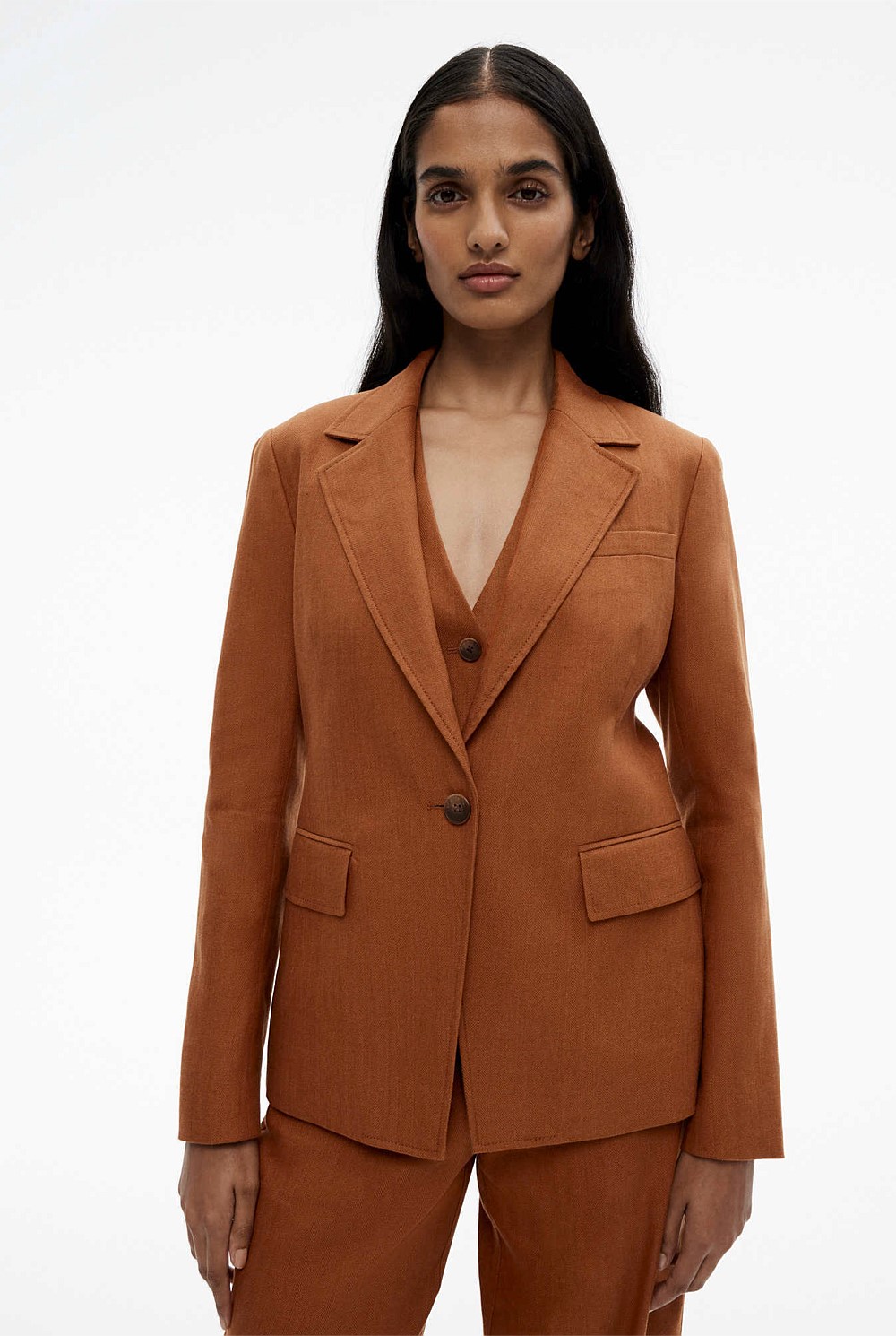 Cotton Linen Single-Breasted Blazer