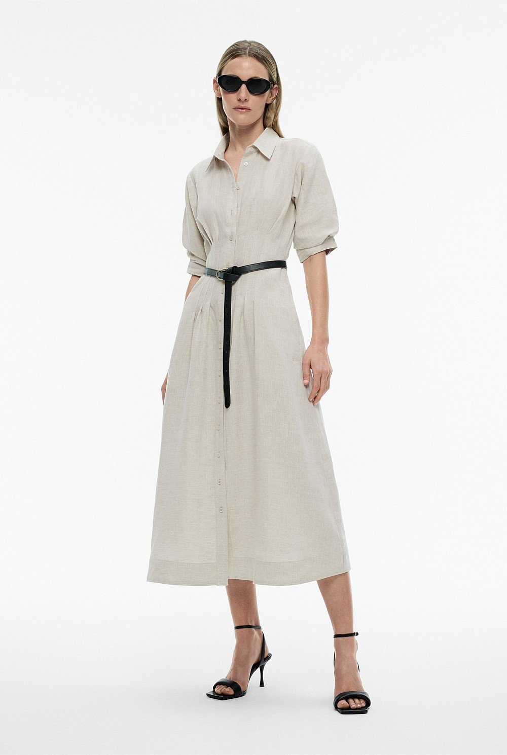 French Linen Dart Midi Dress