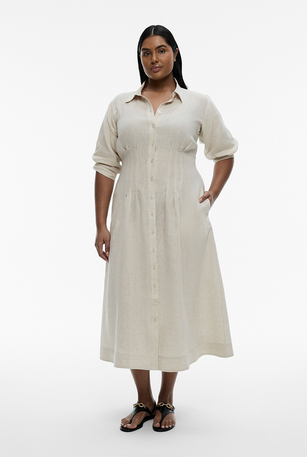 French Linen Dart Midi Dress