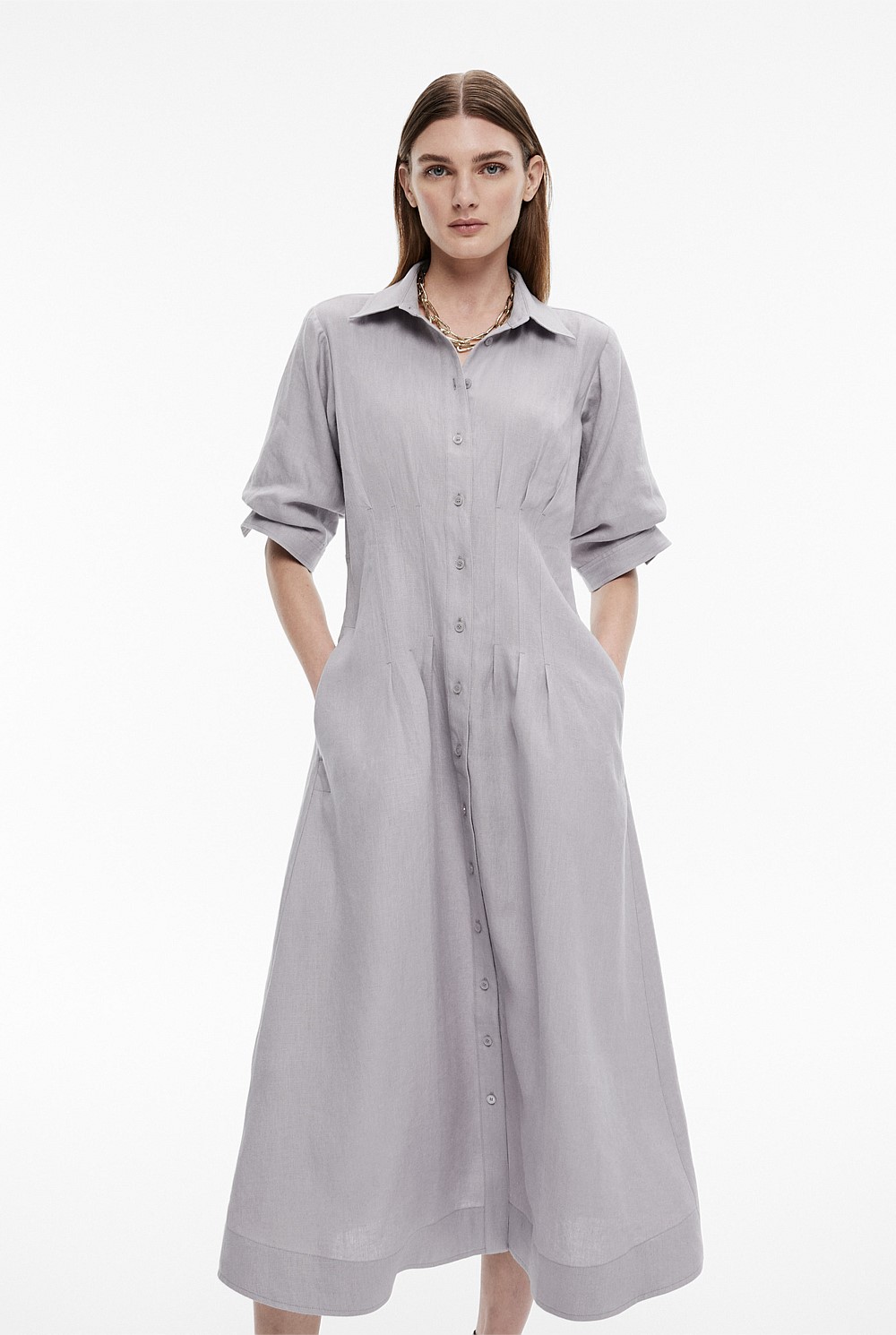 French Linen Dart Midi Dress