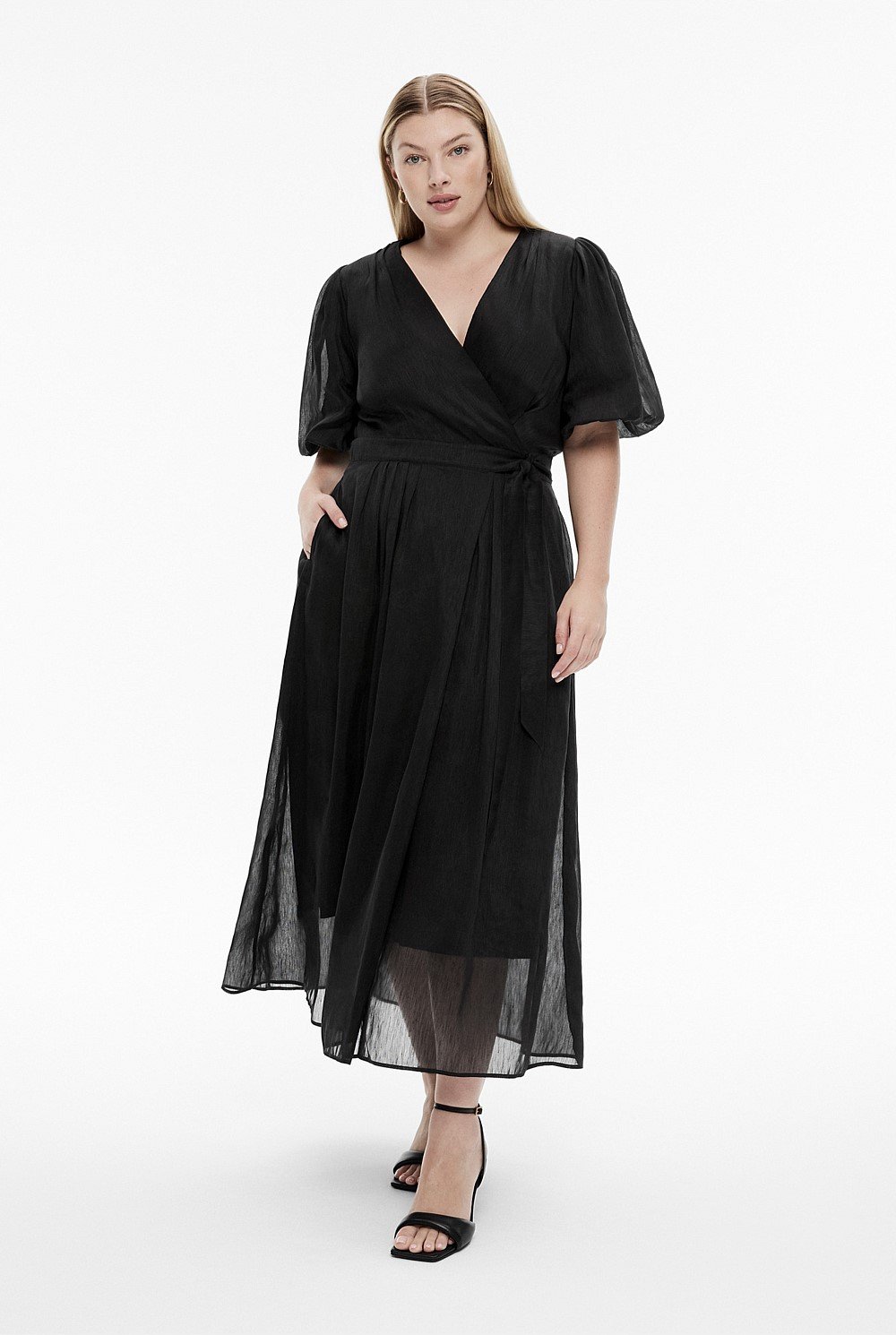 Silk Linen Midi Wrap Dress