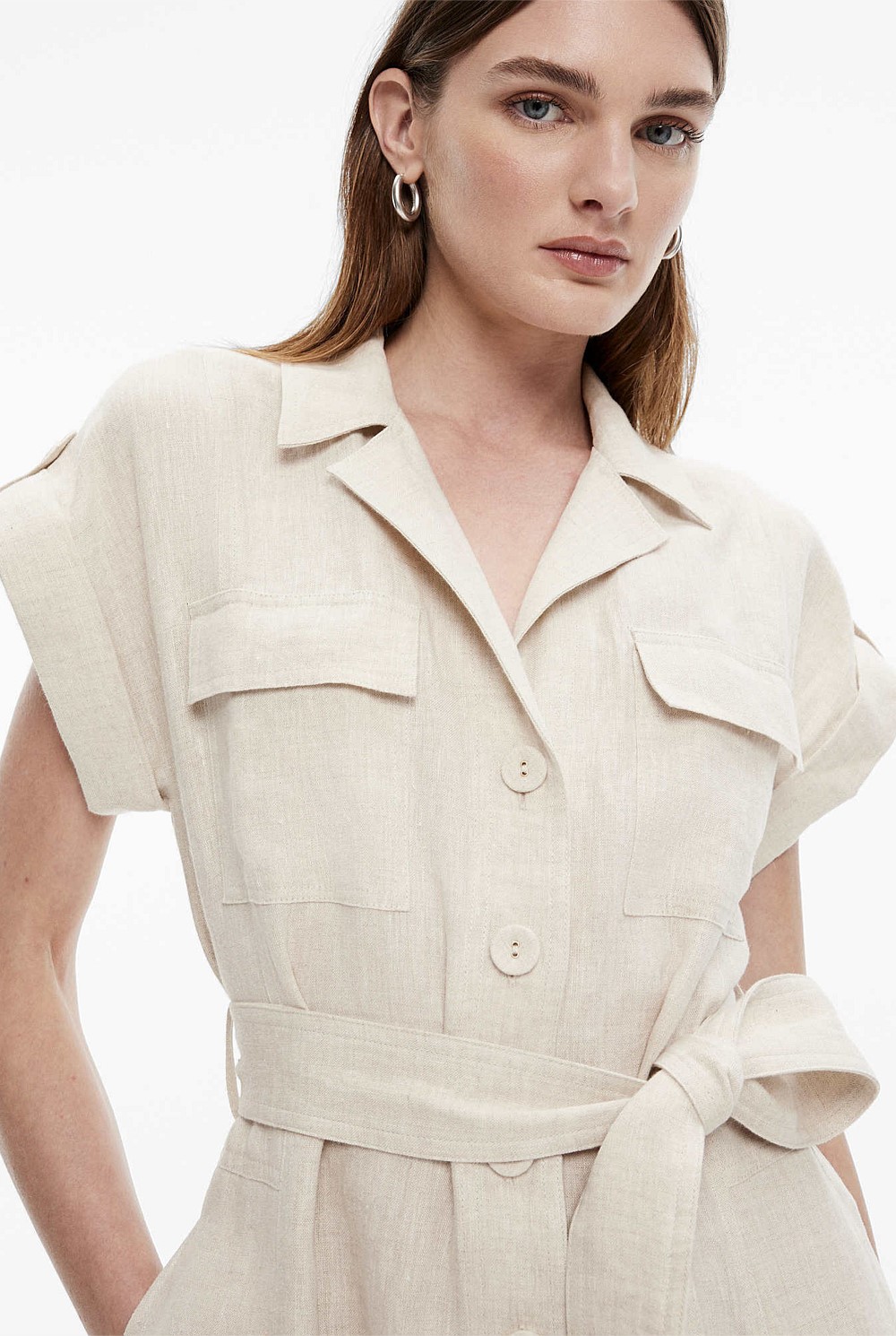 Yarn Dye Linen Utility Shirt Dress