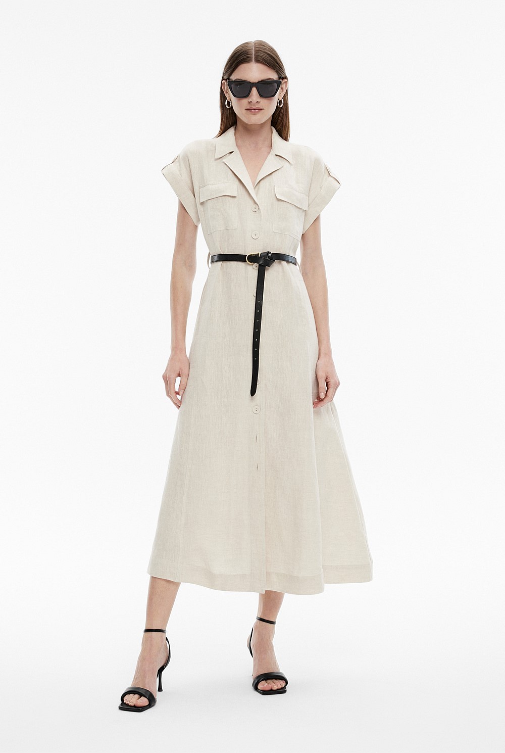 Yarn Dye Linen Utility Shirt Dress