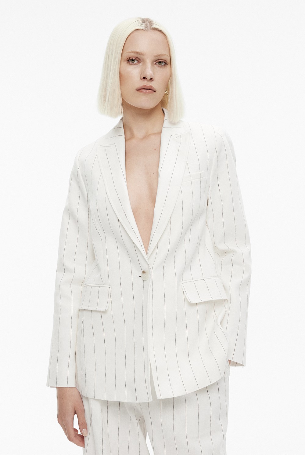 Linen Yarn Dye Stripe Single-Breasted Blazer