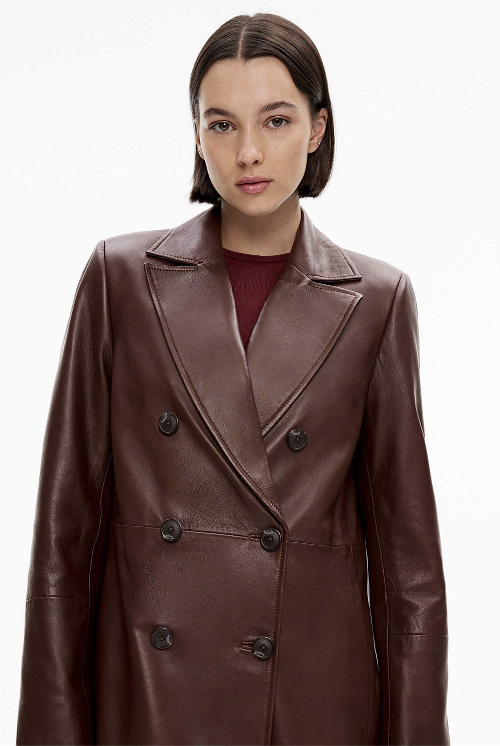 Leather Double-Breasted Coat