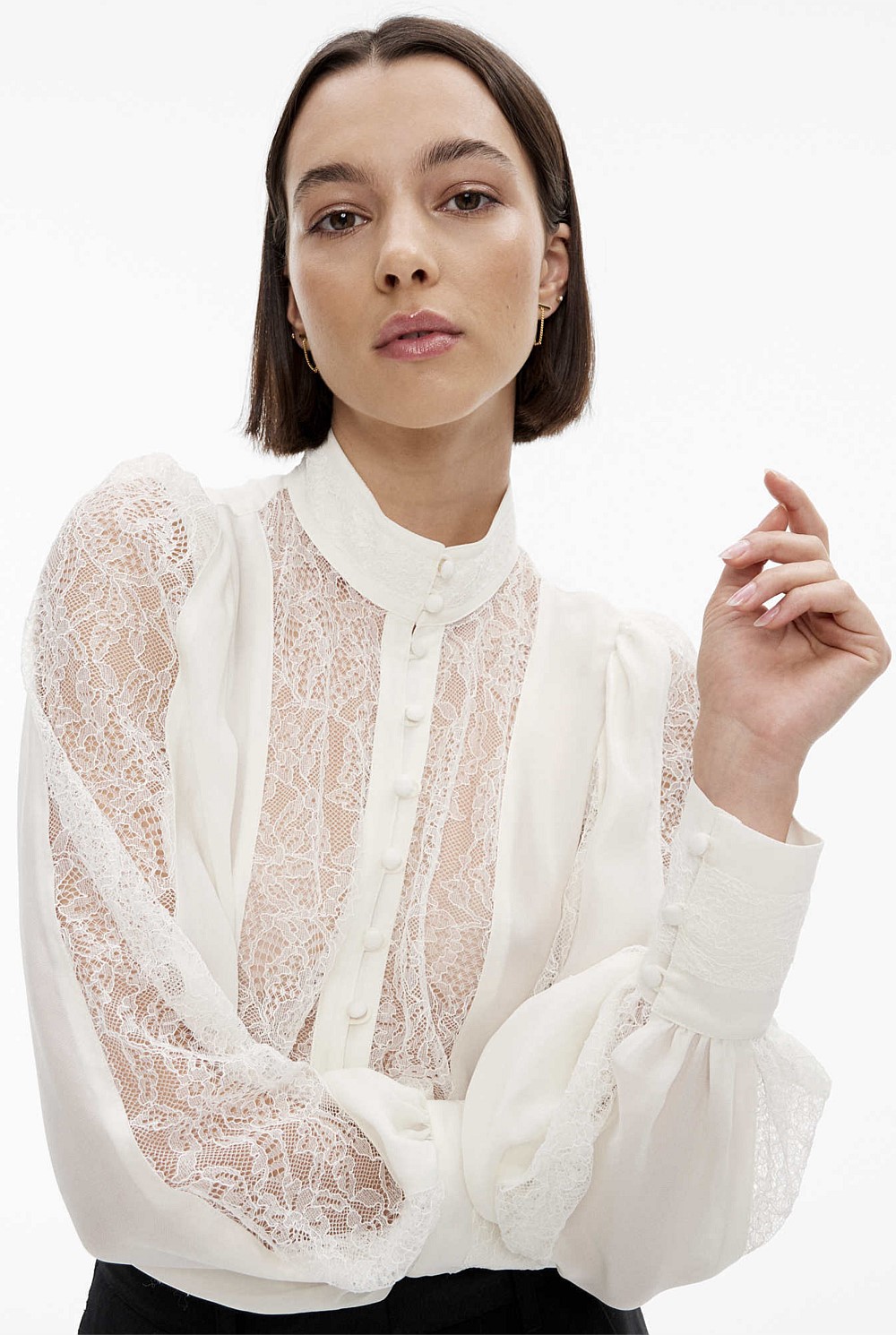 Spliced Lace Detail Blouse