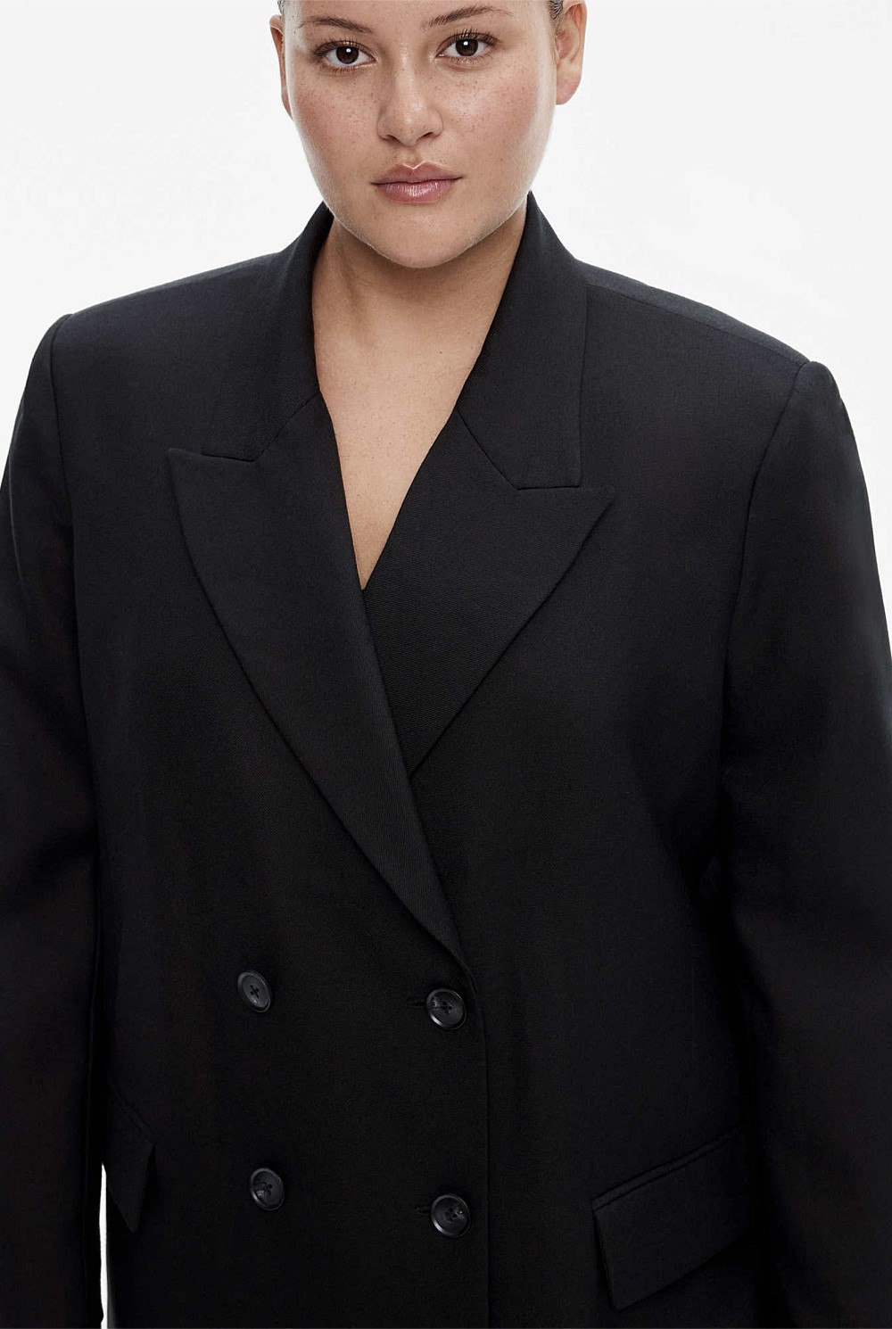 Wool Blend Double-Breasted Blazer Coat