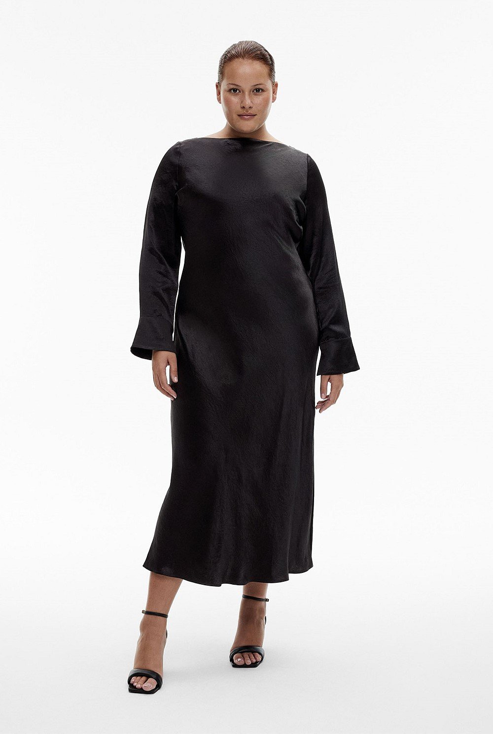 Acetate Long Sleeve Midi Dress