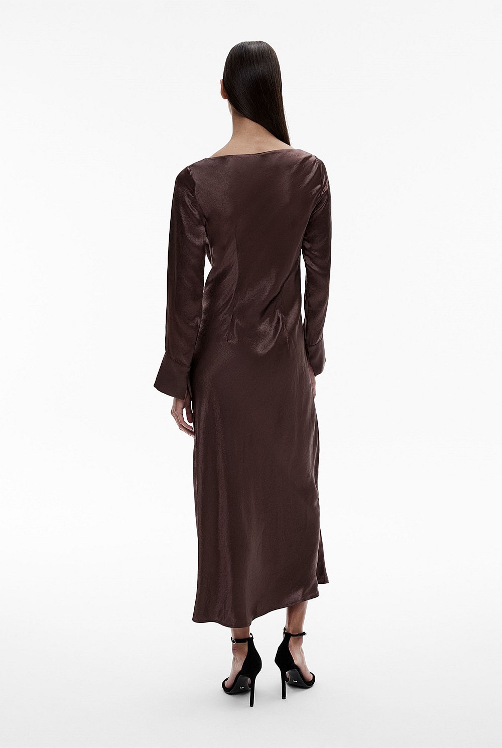 Acetate Long Sleeve Midi Dress