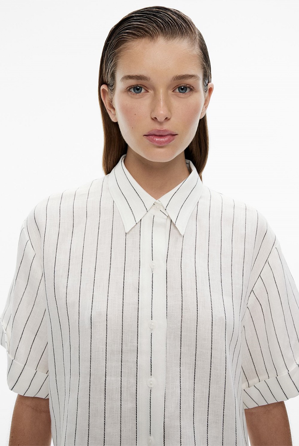 Linen Stripe Crop Shirt