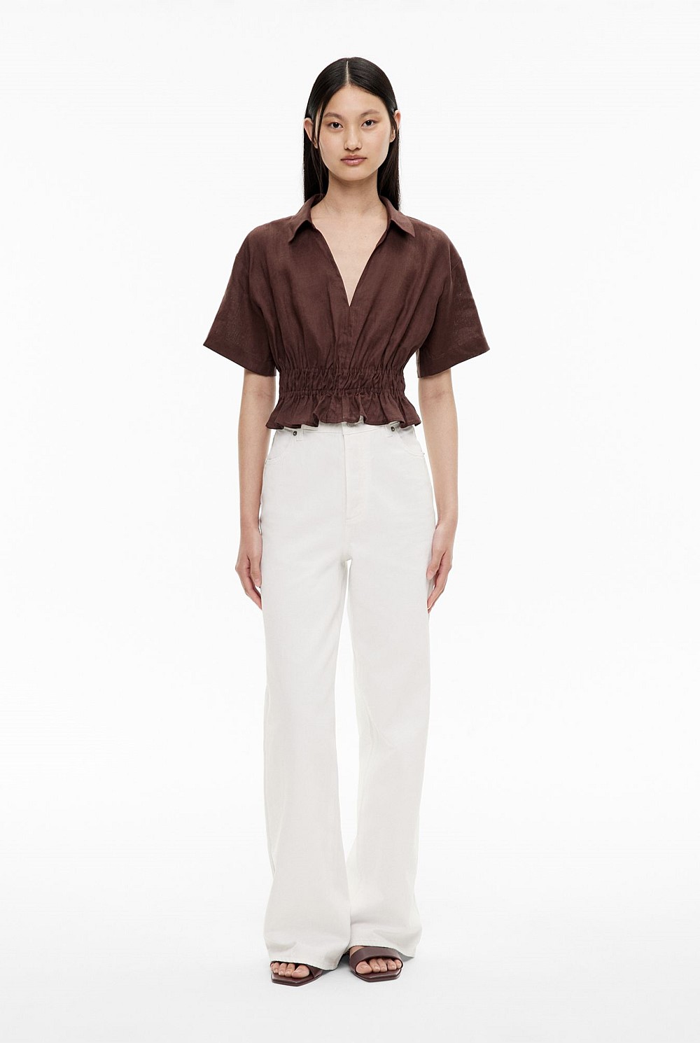 Gathered Waist Short Sleeve Shirt