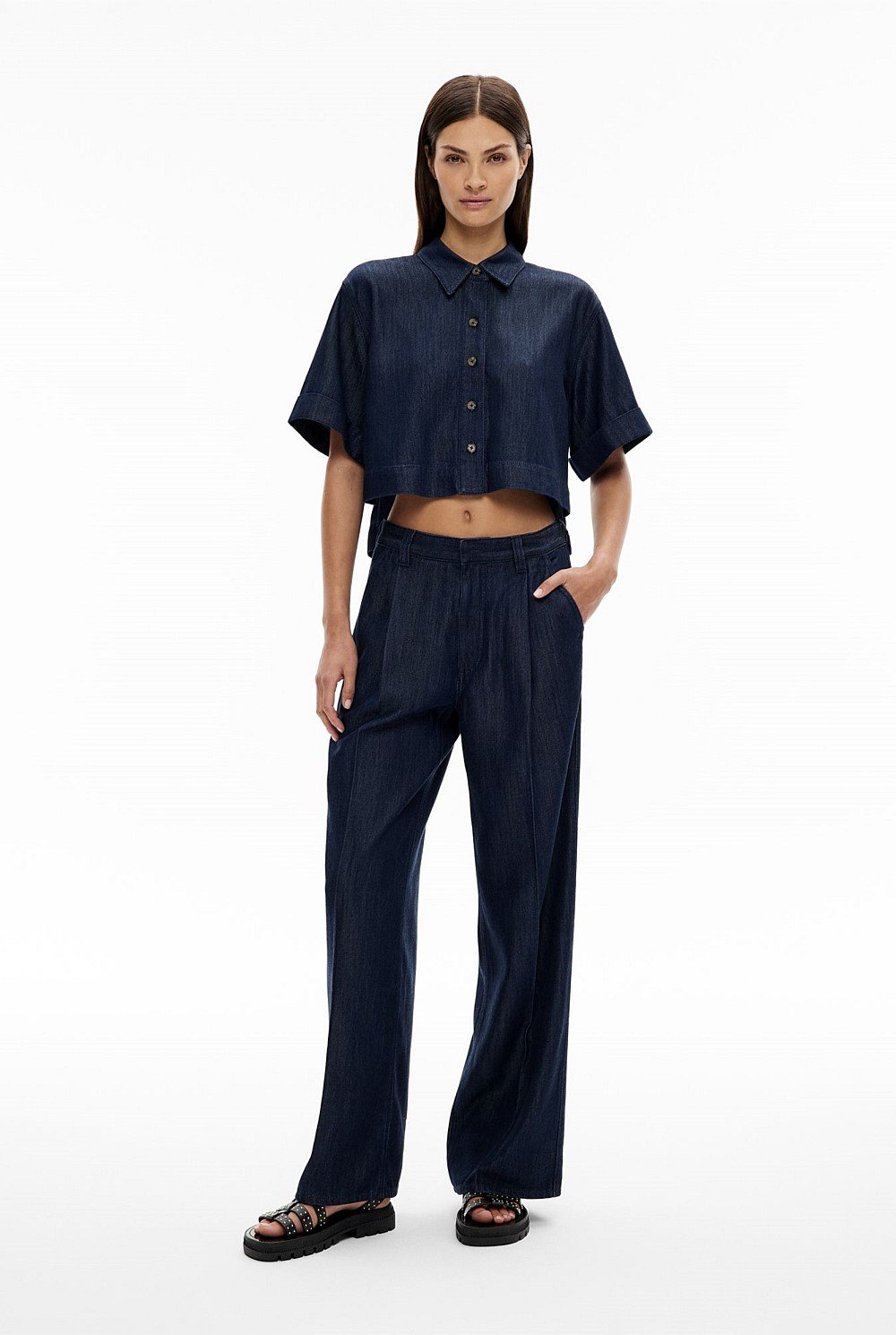 Pleated Denim Pant