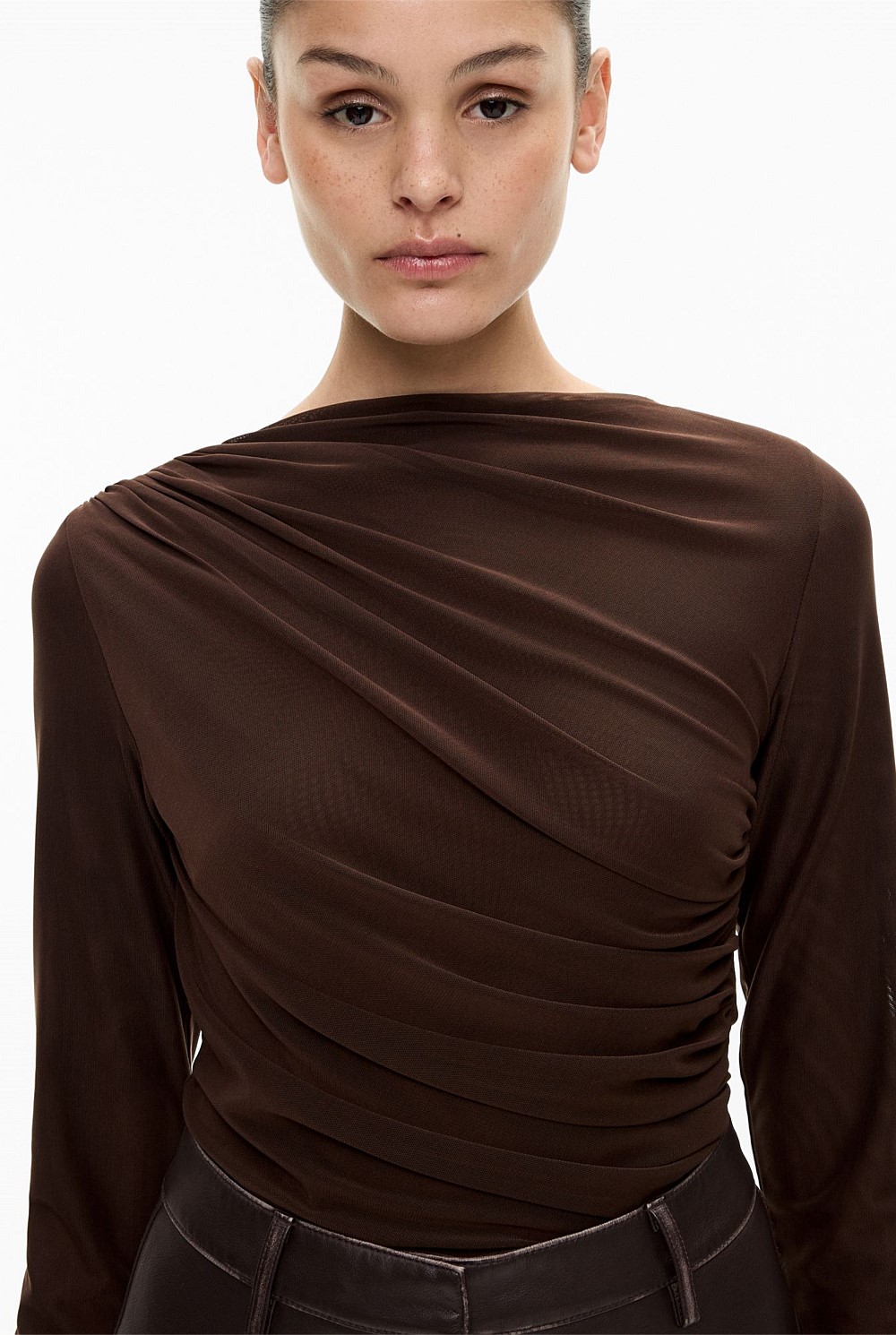 Mesh Drape Long Sleeve Top