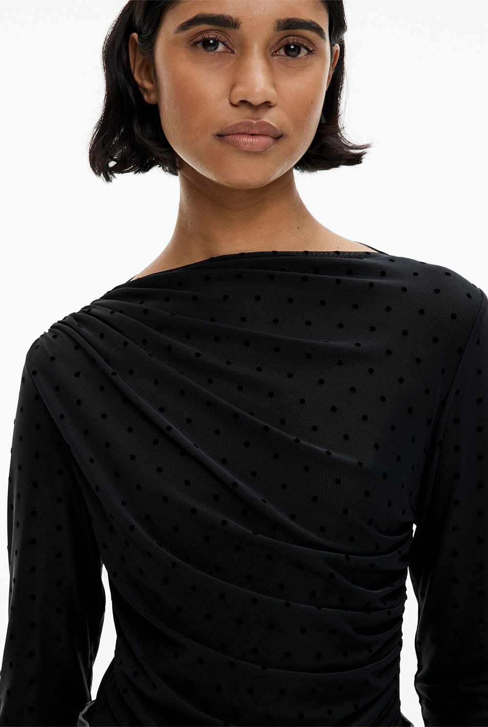 Mesh Drape Long Sleeve Top