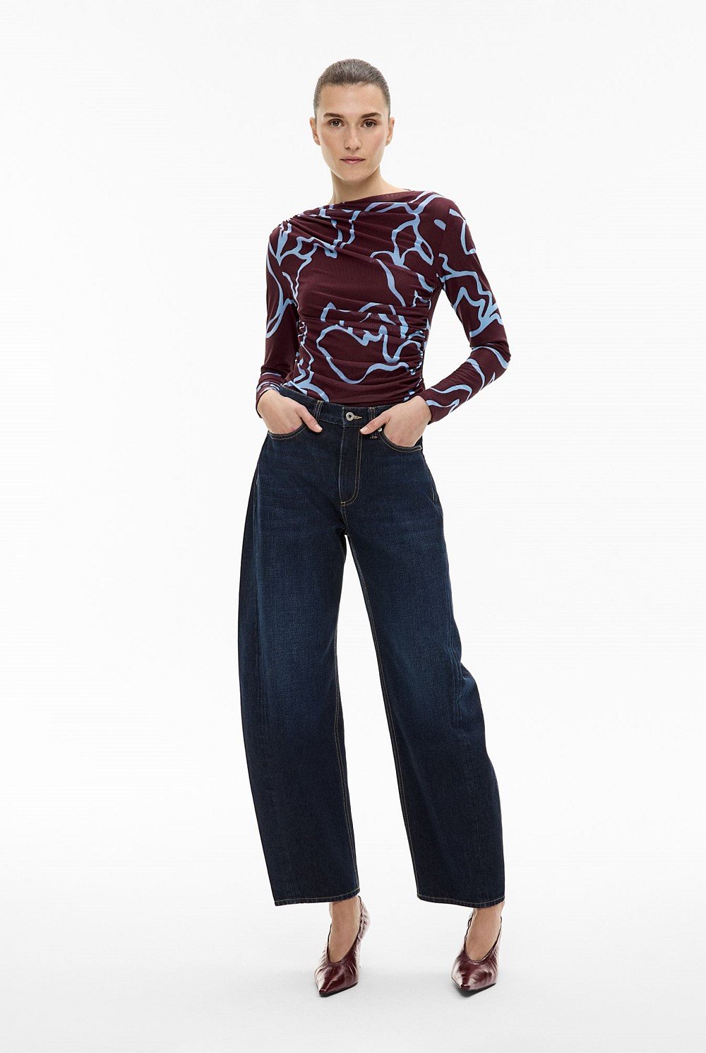 Mesh Drape Long Sleeve Top