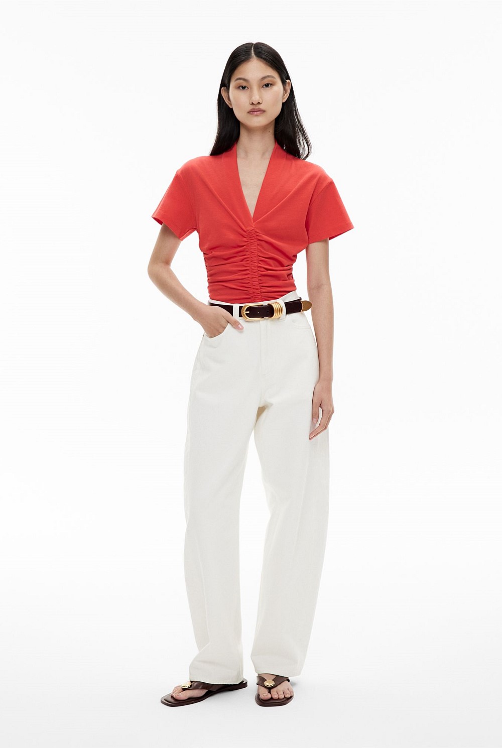 Gathered V Neck T-Shirt