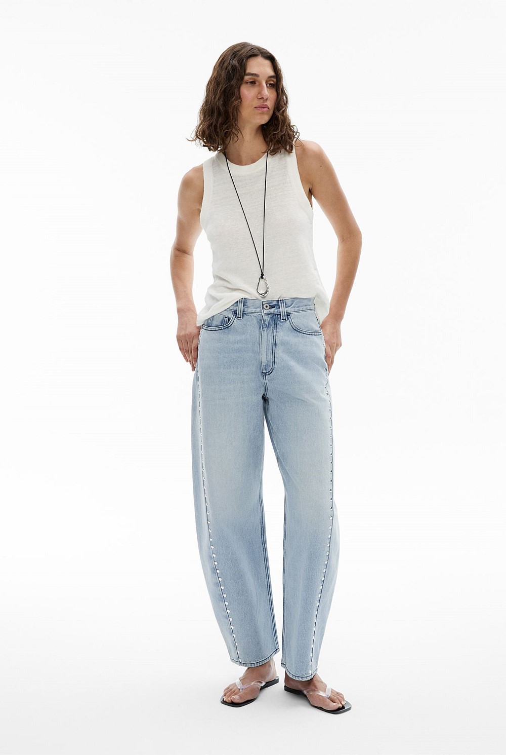 Stud Detail Barrel Leg Jeans