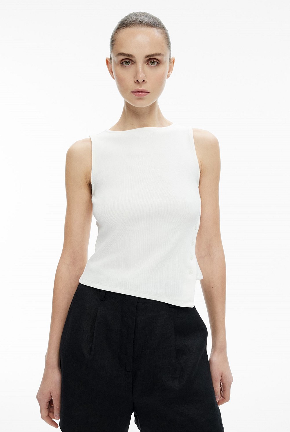 Asymmetrical Button Rib Tank Top