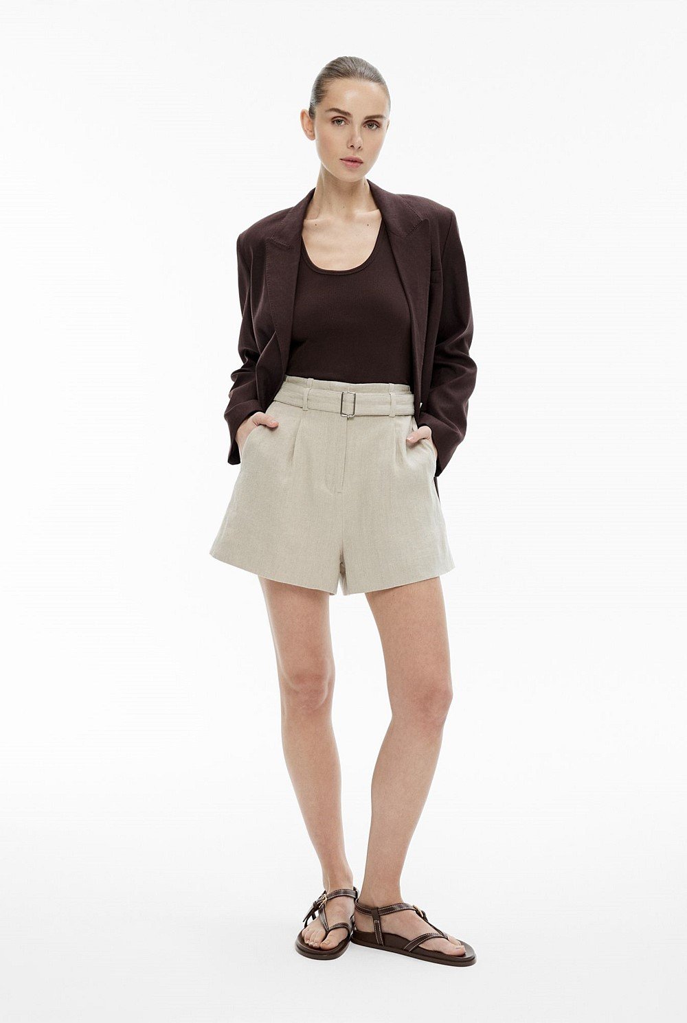 Belt Detail Linen Shorts