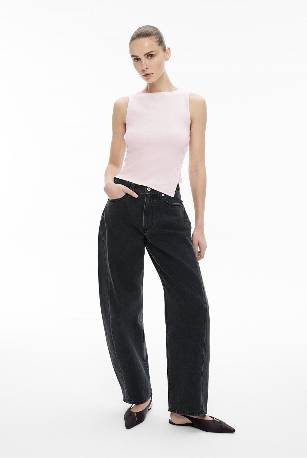 Asymmetrical Button Rib Tank Top