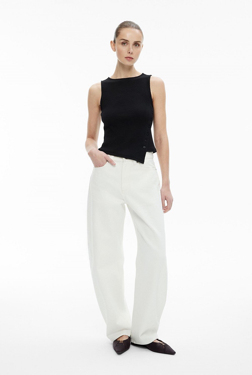 Asymmetrical Button Rib Tank Top