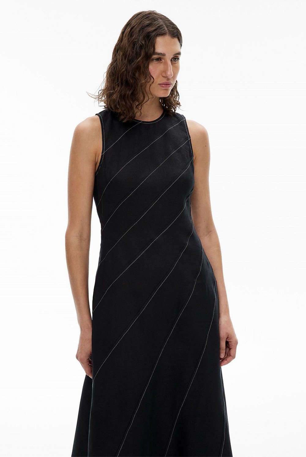 Asymmetric Seam Linen Dress