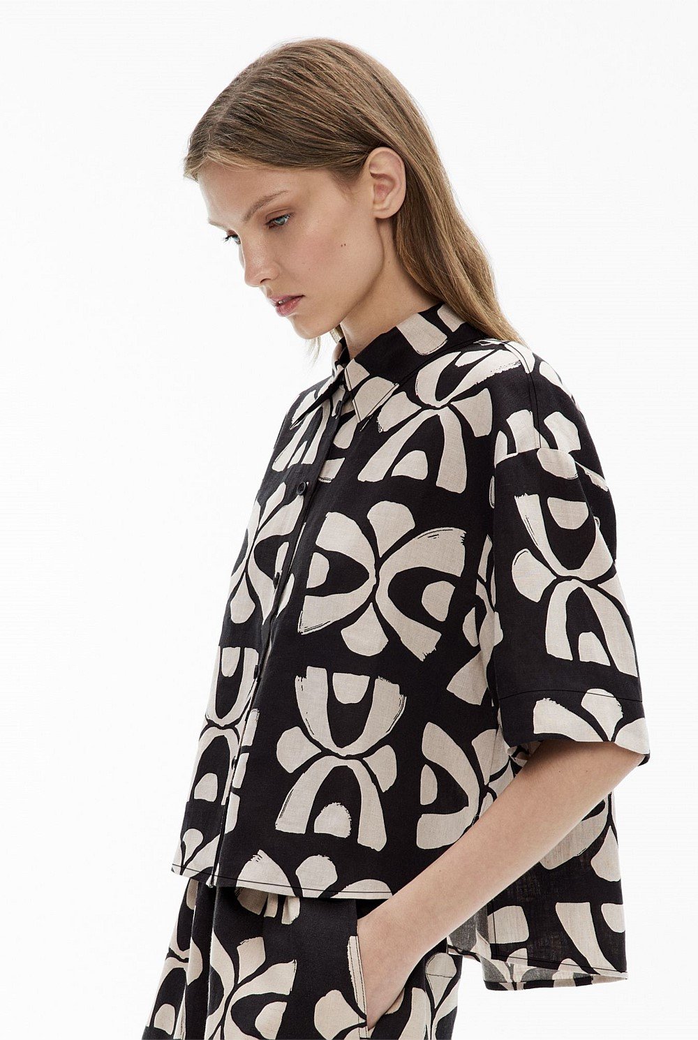 Short Sleeve Printed Linen Shirt