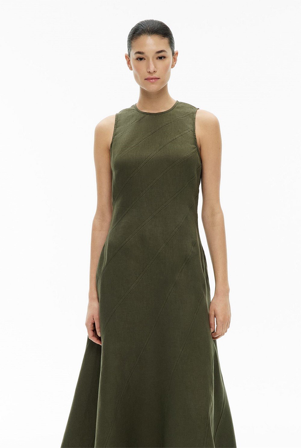 Asymmetric Seam Linen Dress