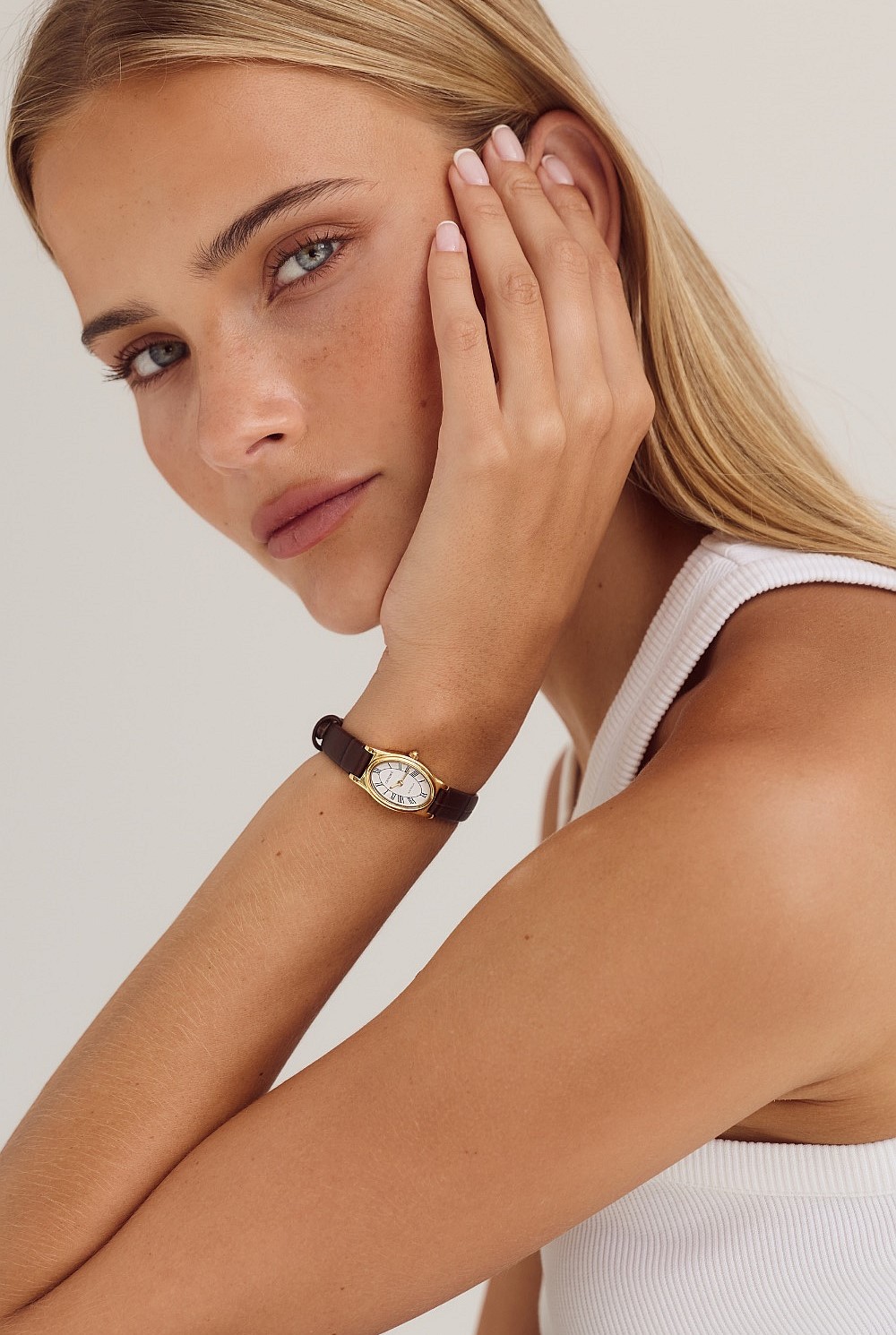 Emmeline Watch | White | Espresso Croc