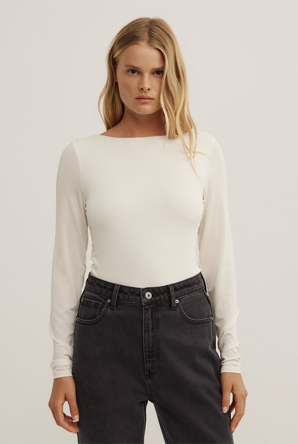 Draped Back Long Sleeve Top