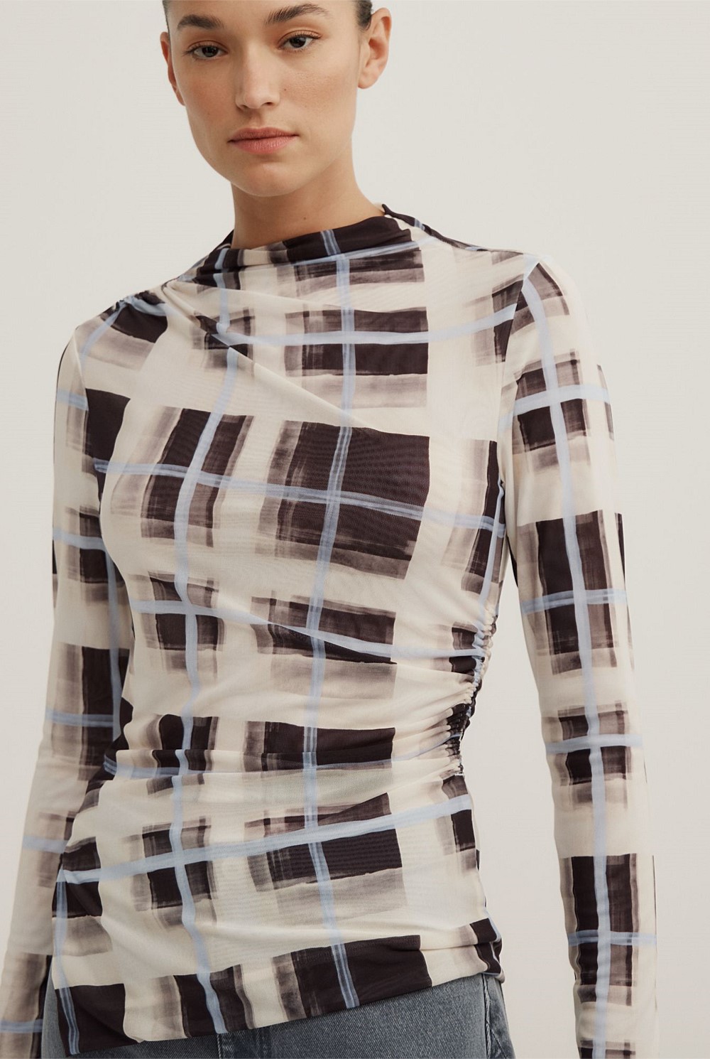 Asymmetric Mesh Long Sleeve Top